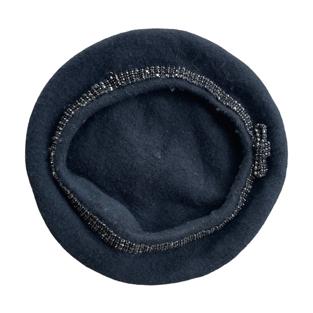 Kate Spade Beret Bow Live Colorfully Black 100% Wool Hat Women’s One Size. D